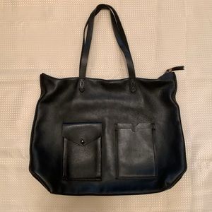 Great Big Madewell Zip Top Transport Tote with Outside Pockets Black Leather